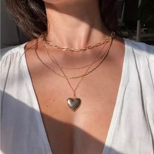 Urban outfitters layered heart necklace, silver